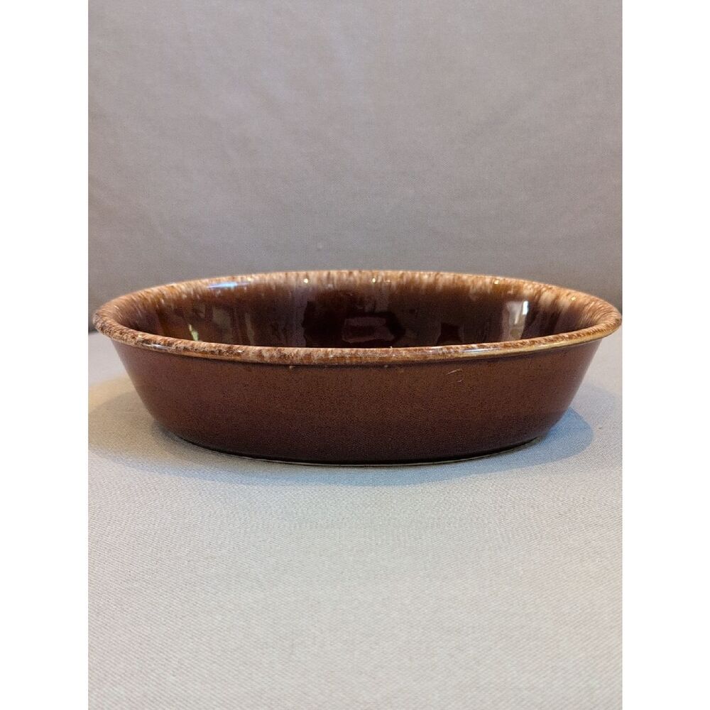 Vintage Hull Pottery 10" Brown Drip Glaze Ceramic Oval Baking Dish MCM